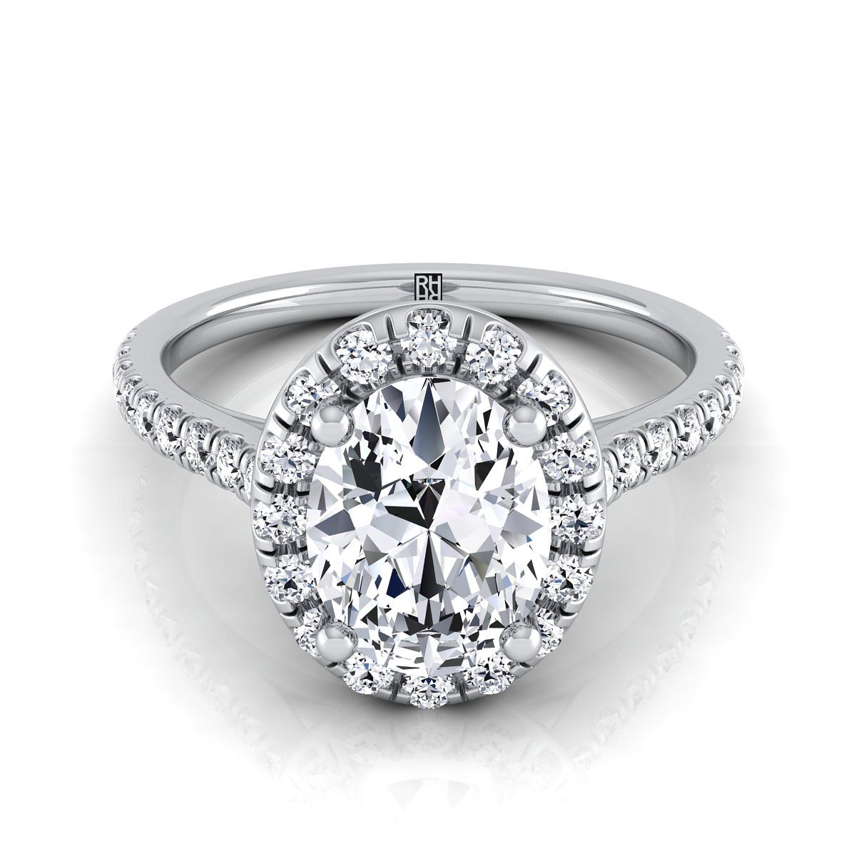 Sade Select Classic French Pavé Halo Linear Oval Lab Diamond Engagement Ring in Platinum | RockHer