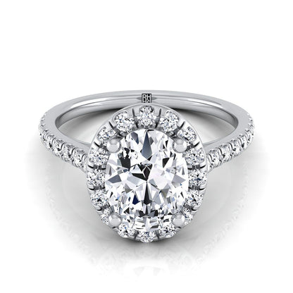 Sade Select Classic French Pavé Halo Linear Oval Lab Diamond Engagement Ring in Platinum | RockHer