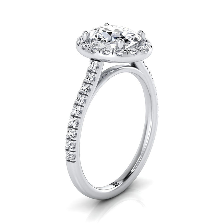 Sade Select Classic French Pavé Halo Linear Oval Lab Diamond Engagement Ring in Platinum | RockHer