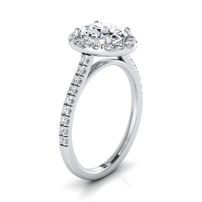 Sade Select Classic French Pavé Halo Linear Oval Lab Diamond Engagement Ring in 18K White Gold | RockHer