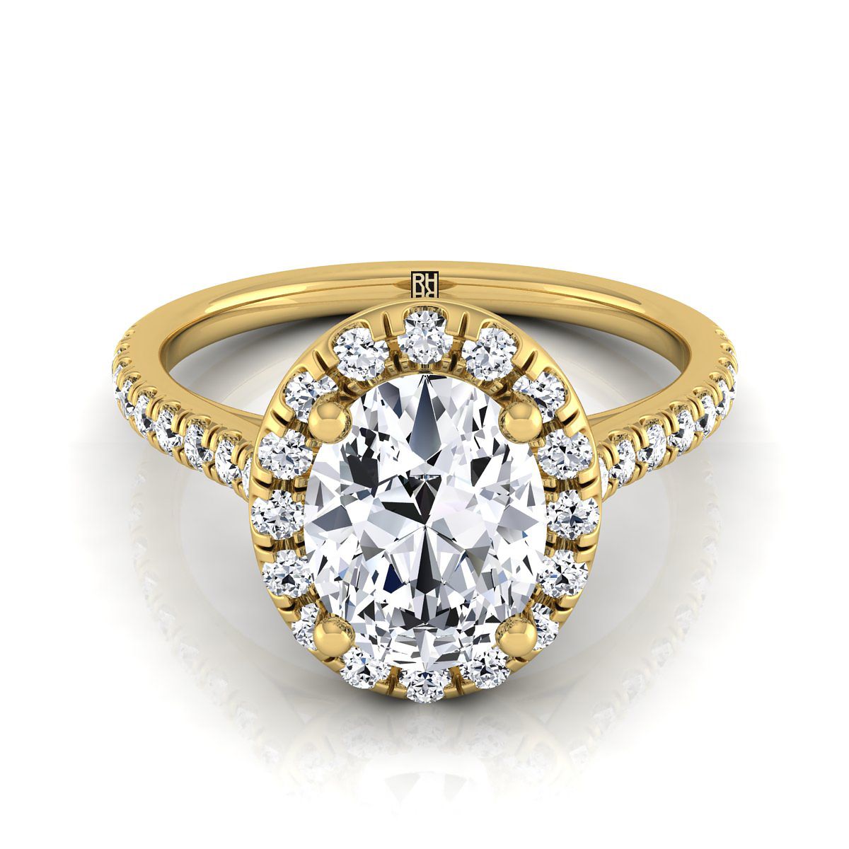 Sade Select Classic French Pavé Halo Linear Oval Lab Diamond Engagement Ring in 18K Yellow Gold | RockHer