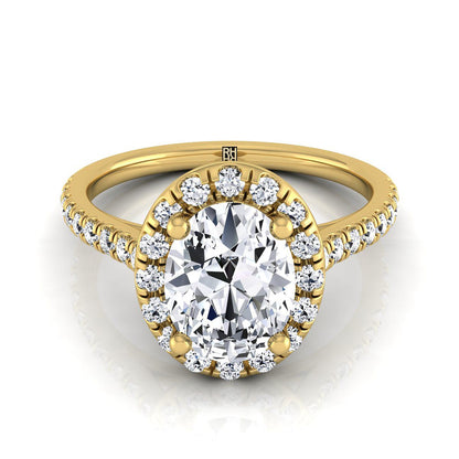 Sade Select Classic French Pavé Halo Linear Oval Lab Diamond Engagement Ring in 18K Yellow Gold | RockHer