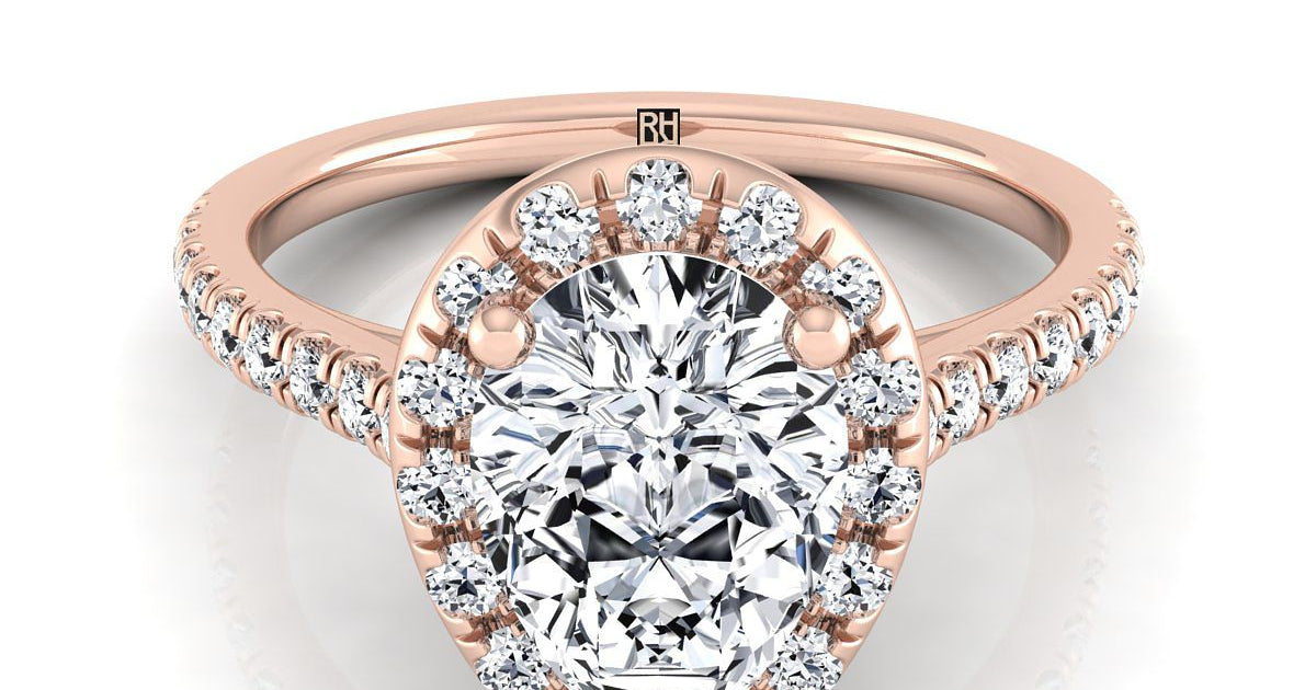 Sade Pear Shape classic French pavé halo | 14K Rose Gold | RockHer