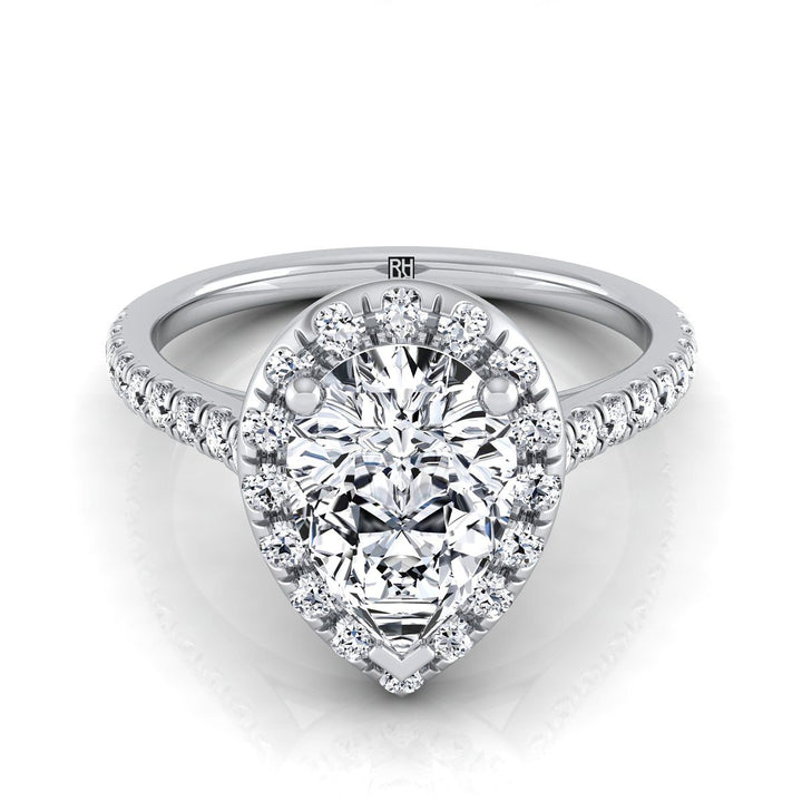Sade Select Halo Pear Lab Diamond Engagement Ring in Platinum | RockHer
