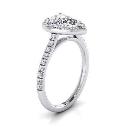Classic French Pavé Halo Linear Pear Shape, in Platinum, pave setting – side profile | RockHer