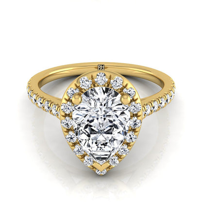 Classic French Pavé Halo Linear Pear Shape, in 18K Yellow Gold, pave setting | RockHer