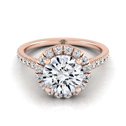 Round Brilliant, Classic French Pavé Halo Linear, in 14K Rose Gold, pave setting | RockHer