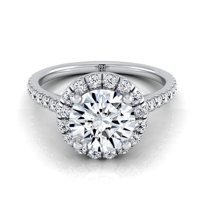 Round Brilliant, Classic French Pavé Halo Linear, in 18K White Gold, pave setting | RockHer