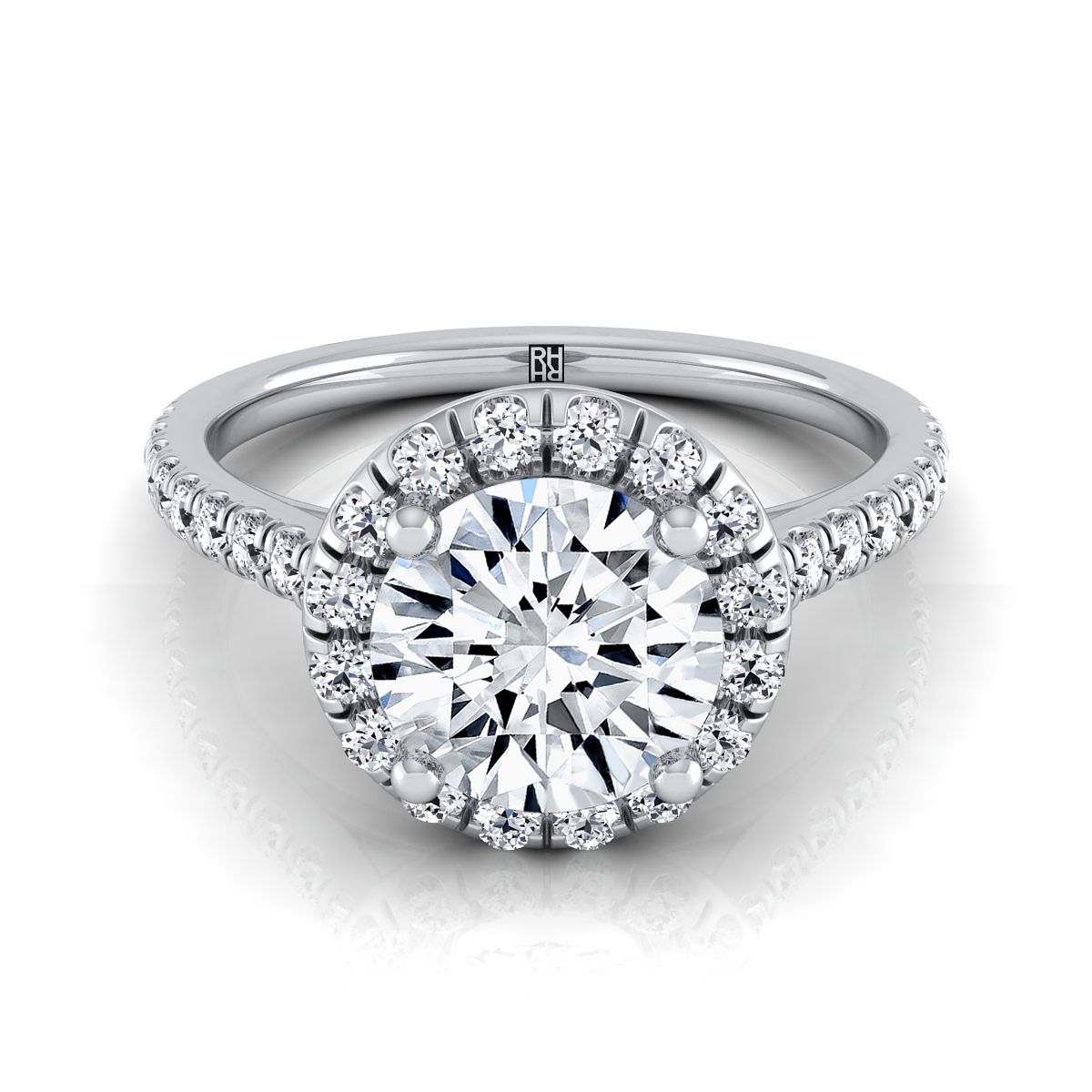 Sade Select Halo Round Lab Diamond Engagement Ring in 18K White Gold | RockHer