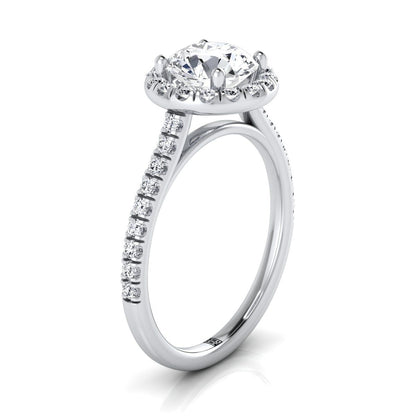 Round Brilliant, Classic French Pavé Halo Linear, in Platinum, pave setting – side profile | RockHer