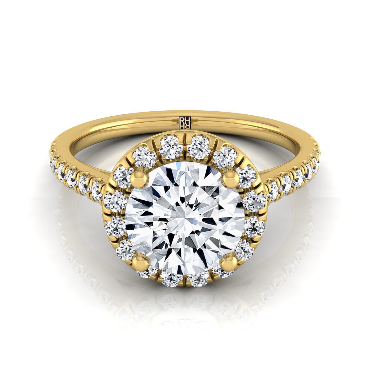 Sade Select Halo Round Lab Diamond Engagement Ring in 18K Yellow Gold | RockHer