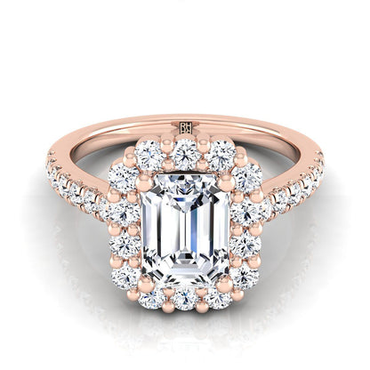 Fiona Select shared prong halo emerald cut emerald cut ring in 14K Rose Gold — view — RockHer
