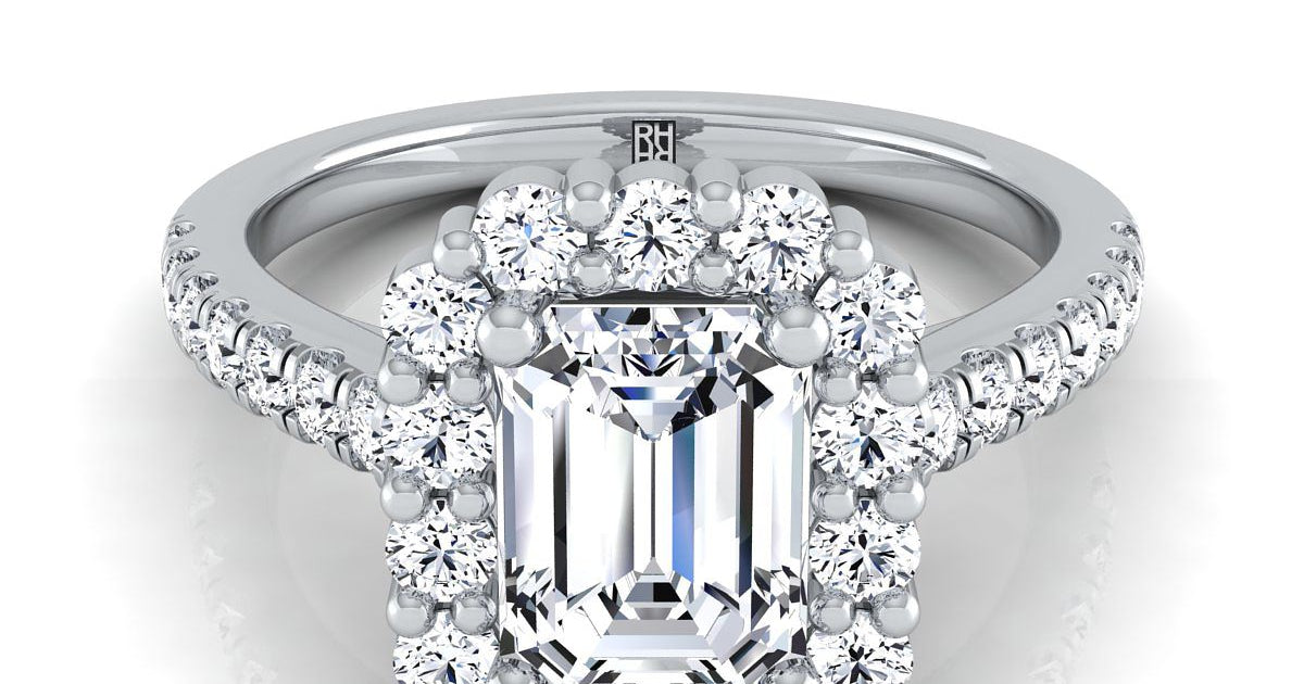 Fiona Shared Prong Halo Ring Setting | 14K White Gold | RockHer
