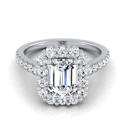 European Cut, Shared Prong Halo Emerald, in Platinum | RockHer
