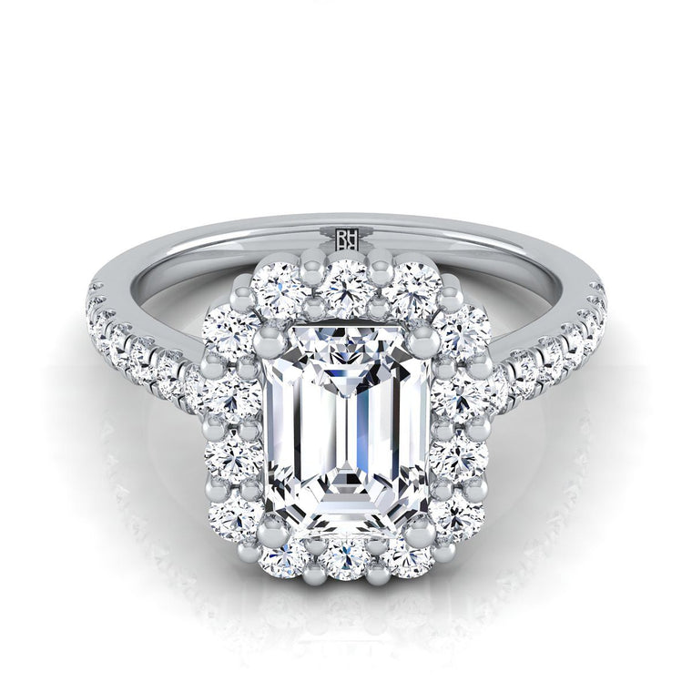 The Fiona Select Halo Emerald Cut Lab Diamond Engagement Ring in 18K White Gold