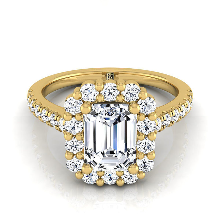 The Fiona Select Halo Emerald Cut Lab Diamond Engagement Ring in 18K Yellow Gold