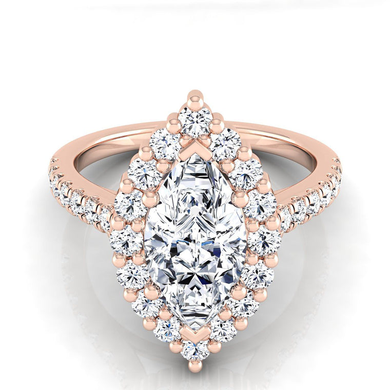 The Fiona Shared Prong Halo Marquise Engagement Ring Setting in 14K Rose Gold