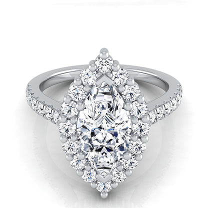 Shared Prong Halo Marquise, in Platinum | RockHer