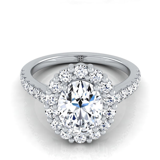 14K White Gold Oval Diamond Shared Prong Halo Engagement Ring -5/8ctw