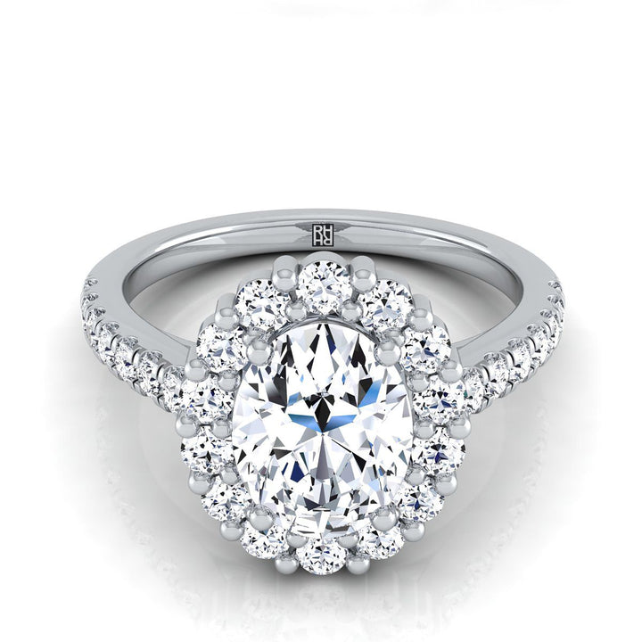 Shared Prong Halo Oval, in Platinum | RockHer