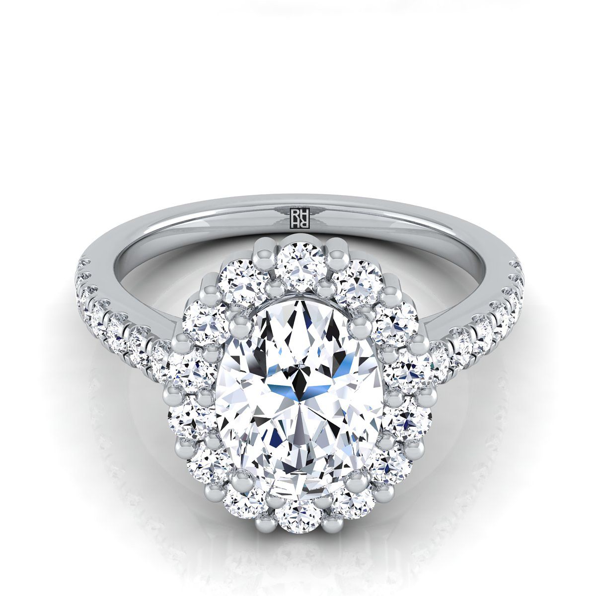 Fiona Select Halo Oval Lab Diamond Engagement Ring in 18K White Gold | RockHer