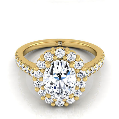 Shared Prong Halo Oval, in 18K Yellow Gold | RockHer