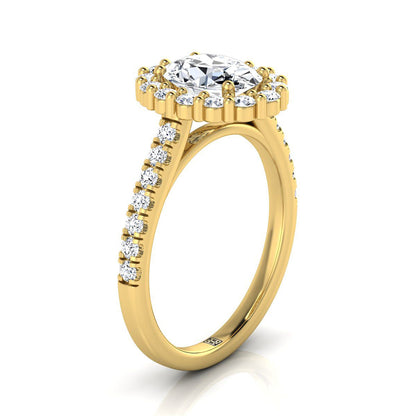 Shared Prong Halo Oval, in 18K Yellow Gold – side profile | RockHer