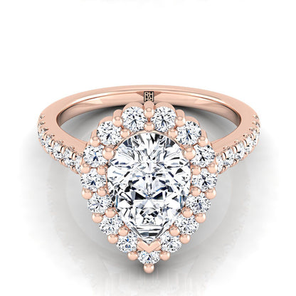 Shared Prong Halo Pear Shape, in 14K Rose Gold | RockHer