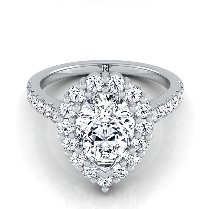Shared Prong Halo Pear Shape, in 18K White Gold | RockHer