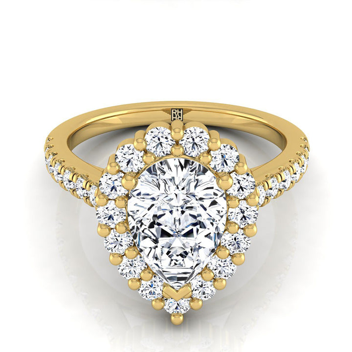 Shared Prong Halo Pear Shape, in 18K Yellow Gold | RockHer