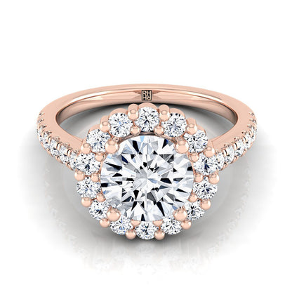 Round Brilliant, Shared Prong Halo Round, in 14K Rose Gold | RockHer
