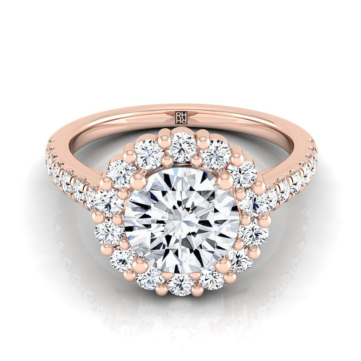 Round Brilliant, Shared Prong Halo Round, in 14K Rose Gold | RockHer