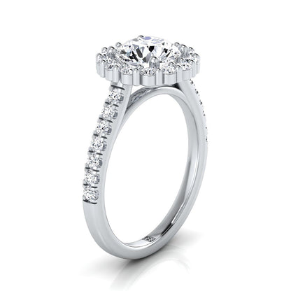 Round Brilliant, Shared Prong Halo Round, in 18K White Gold – side profile | RockHer