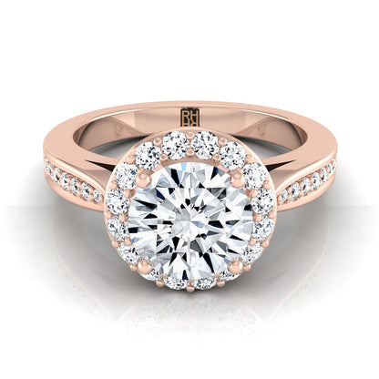 Round Brilliant, Channel Row Pavé Halo, in 14K Rose Gold, prong setting – view 8 | RockHer