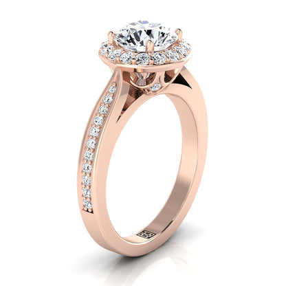 Aria Select Channel Row Pavé Halo Round Lab Diamond Engagement Ring in 14K Rose Gold | RockHer