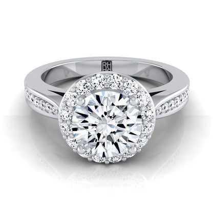 Round Brilliant, Channel Row Pavé Halo, in Platinum, prong setting – view 8 | RockHer