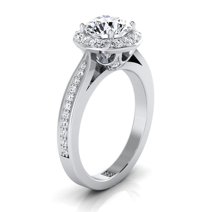 Aria Select channel row pavé halo round ring in 18K White Gold — view — RockHer