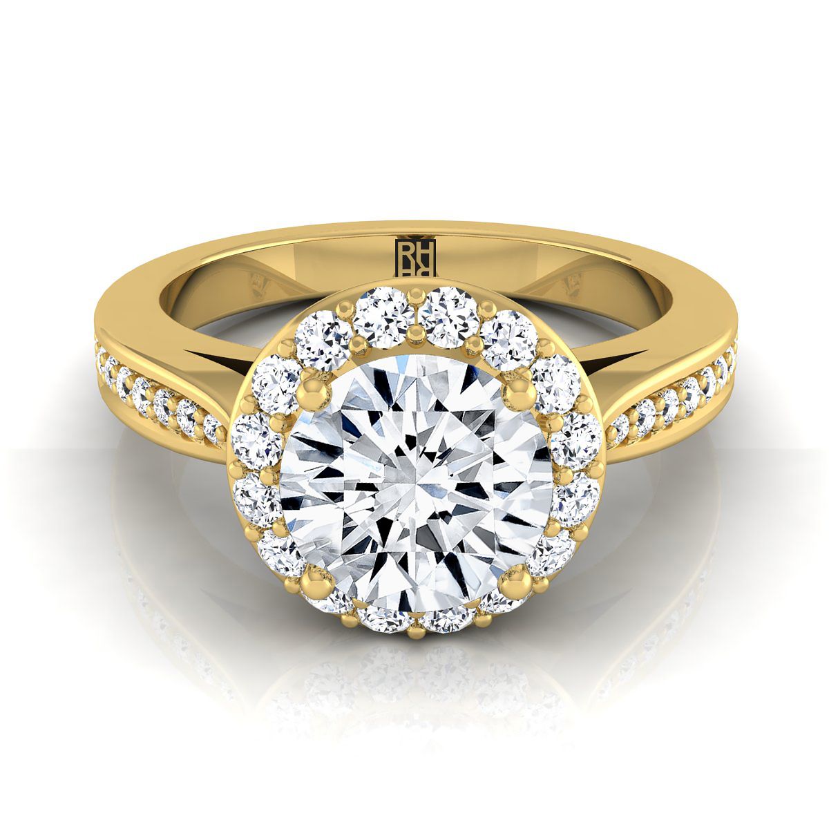 Aria Select Channel Row Pavé Halo Round Lab Diamond Engagement Ring in 18K Yellow Gold | RockHer