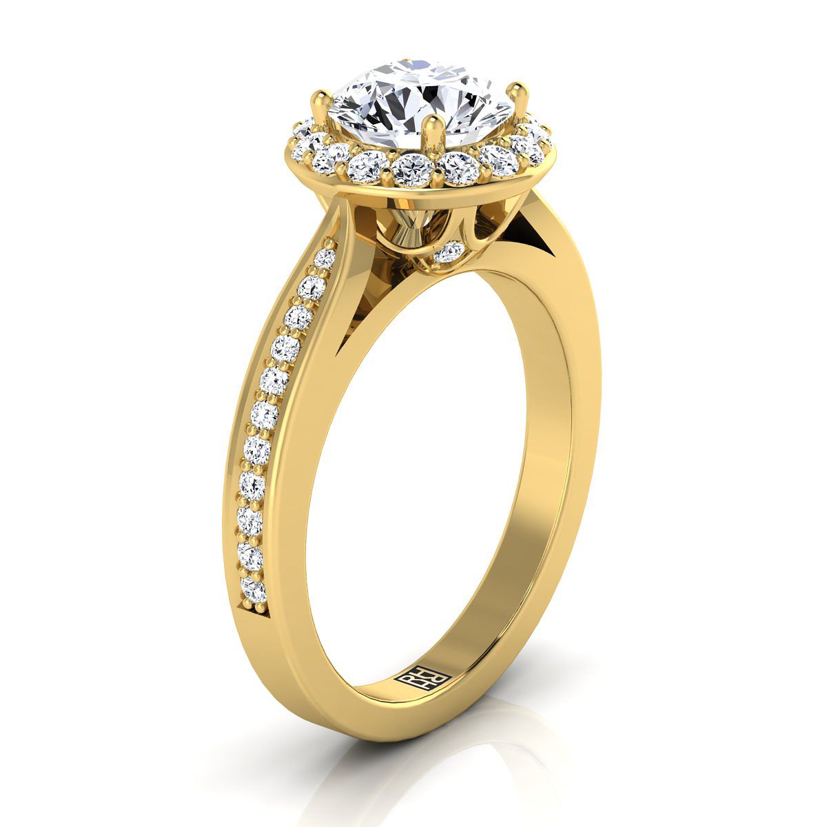 RockHer atelier photo of The Aria round engagement ring setting in 18K Yellow Gold