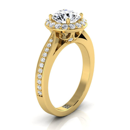 Round Brilliant, Channel Row Pavé Halo, in 18K Yellow Gold, prong setting – view 9 | RockHer