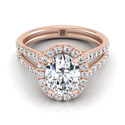 Two Row Pavé Split Shank Halo Oval, in 14K Rose Gold, pave setting | RockHer