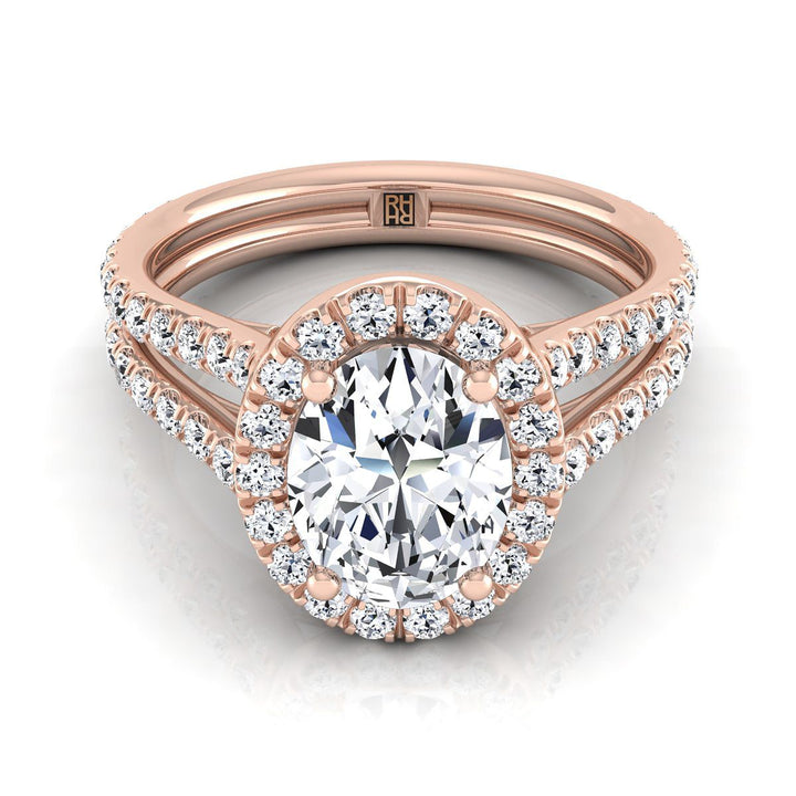 Two Row Pavé Split Shank Halo Oval, in 14K Rose Gold, pave setting | RockHer