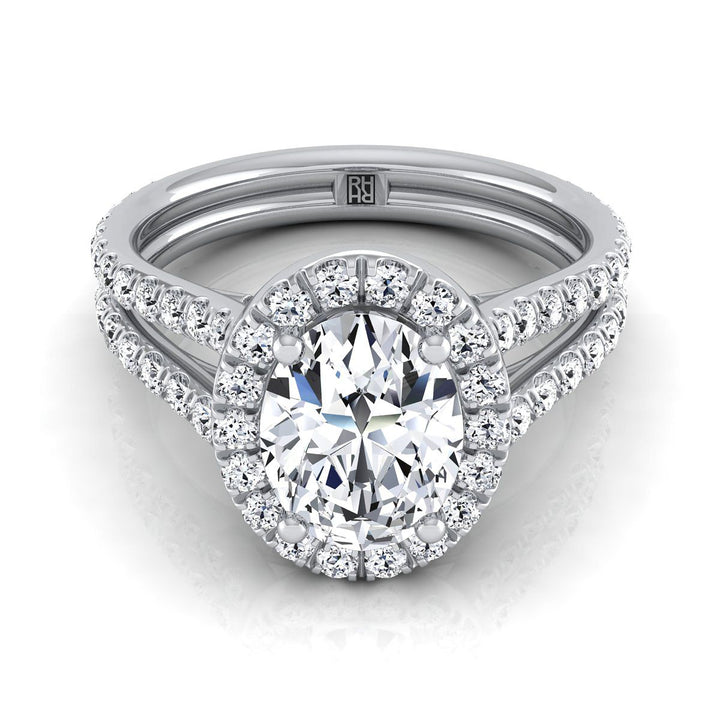 Two Row Pavé Split Shank Halo Oval, in 18K White Gold, pave setting | RockHer