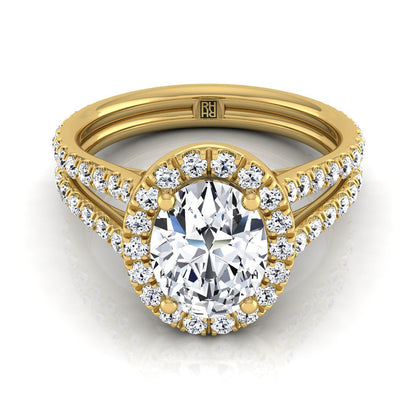 Two Row Pavé Split Shank Halo Oval, in 18K Yellow Gold, pave setting | RockHer