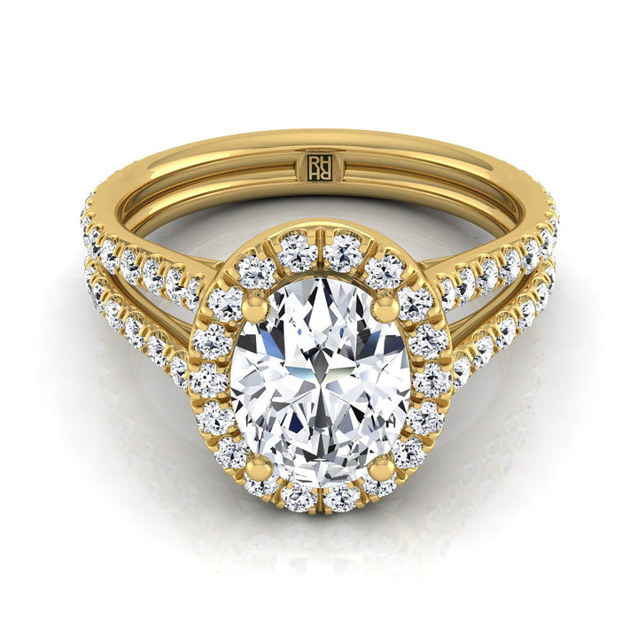 Two Row Pavé Split Shank Halo Oval, in 18K Yellow Gold, pave setting | RockHer
