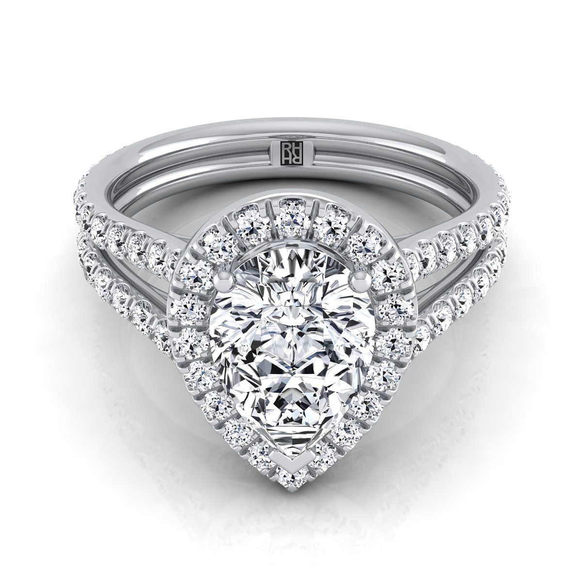 The Celine pear engagement ring setting in Platinum | RockHer