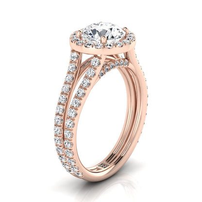 Round Brilliant, Two Row Pavé Split Shank Halo, in 14K Rose Gold, pave setting – side profile | RockHer