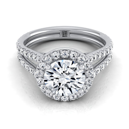 Celine Select Pav Halo Split Shank Round Lab Diamond Engagement Ring in 18K White Gold | RockHer