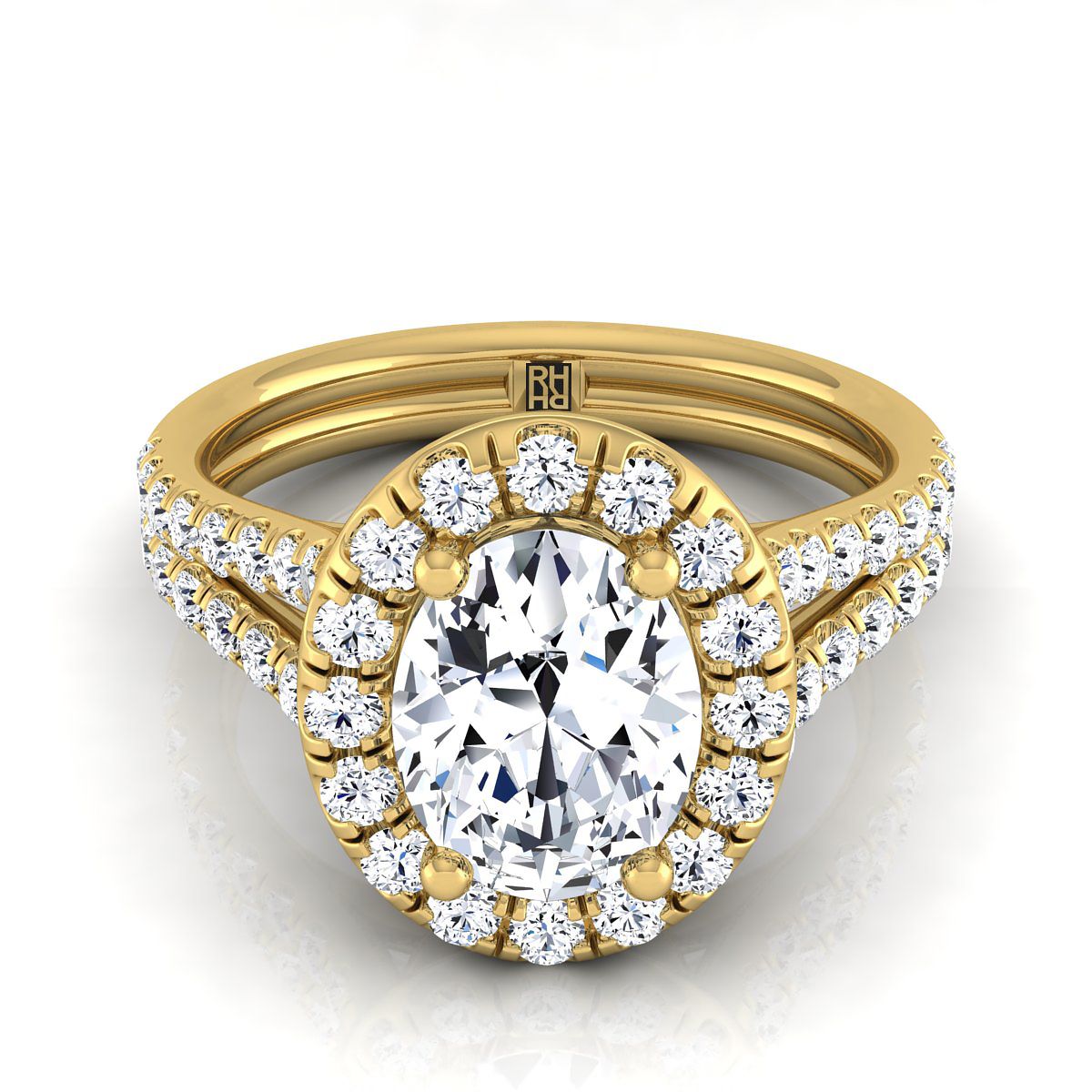Lira Select Halo Oval Lab Diamond Engagement Ring in 18K Yellow Gold | RockHer