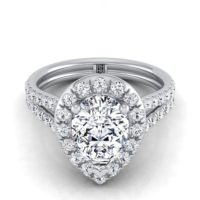 The Lira Select Halo Pear Lab Diamond Engagement Ring in Platinum